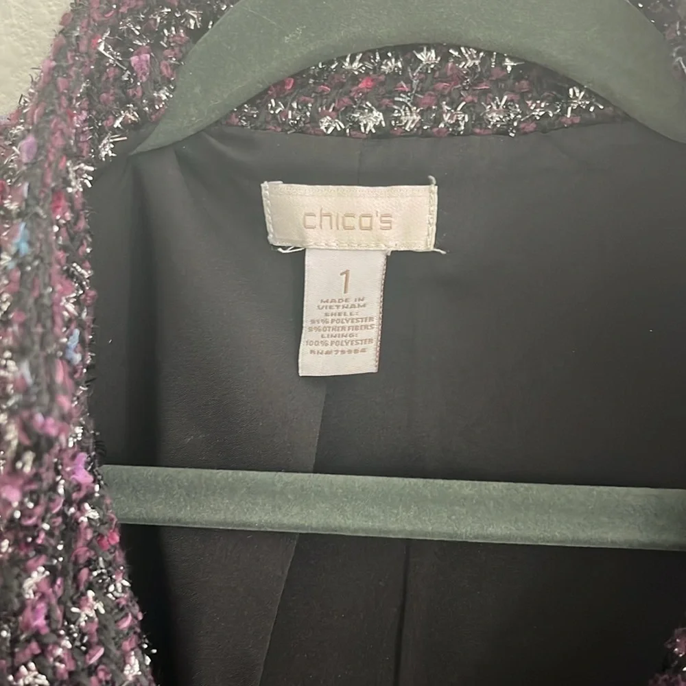 Chicos Purple Tweed Metallic Jacket Size 8